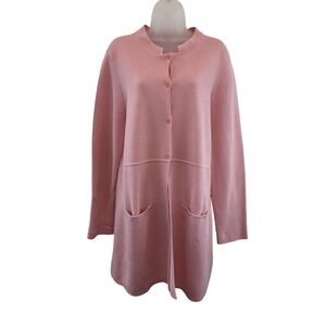 Eileen Fisher Women XL Soft Pink Silk Cotton Long Cardigan Button Front Pockets